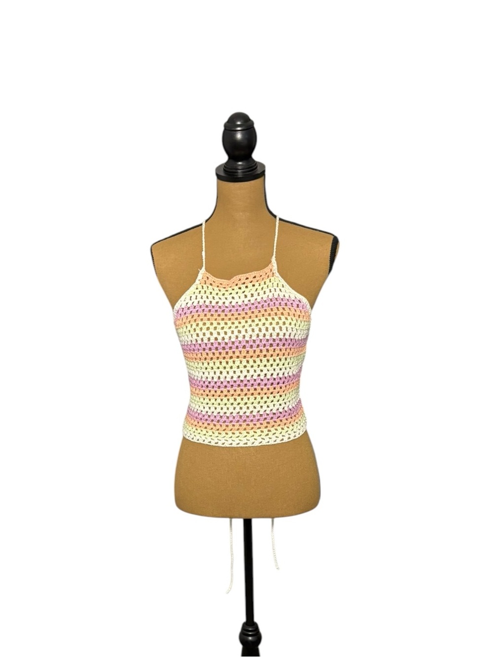 NWT BP Nordstrom Crochet Halter Crop Top 1X Striped Boho Tie Back Festival